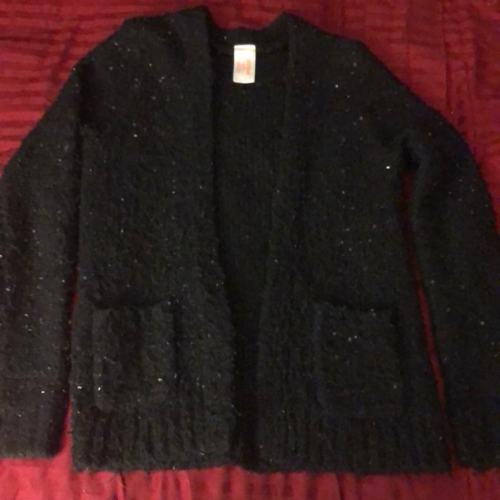 Girls black sequin cardigan jacket sweater M 7/8